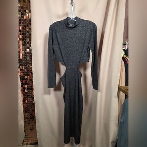 NWT Desigual Grey Metallic Cut Out Dress Size Medium Missing Necklace